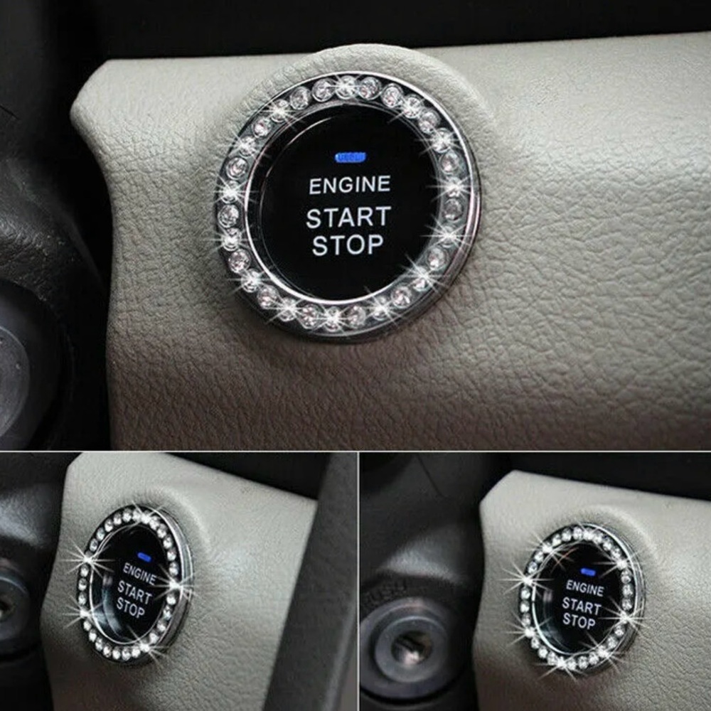 Car Engine Start Stop Button Crystal 3pc, colors silver, pink and blue.